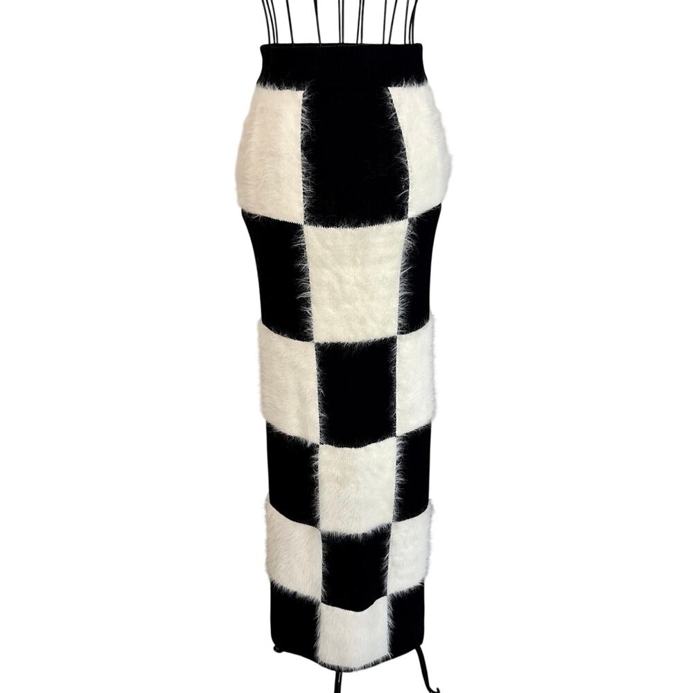 Urban Outfitters Fluffy Stretch Knit Checkerboard Maxi Skirt Avant Garde Indie
